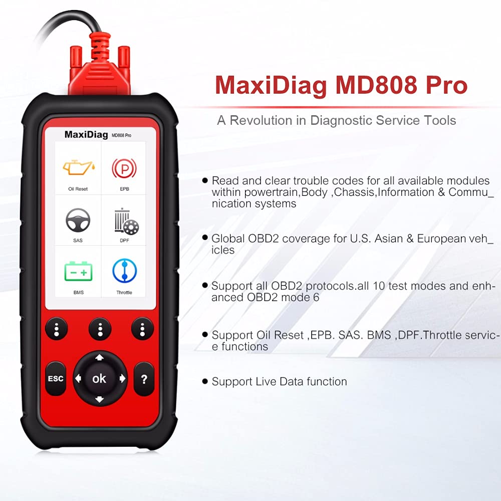 Autel Maxidiag MD808 Pro Code Reader & Scanner Support Read/Clear Codes and Live Data functions for ALL available systems