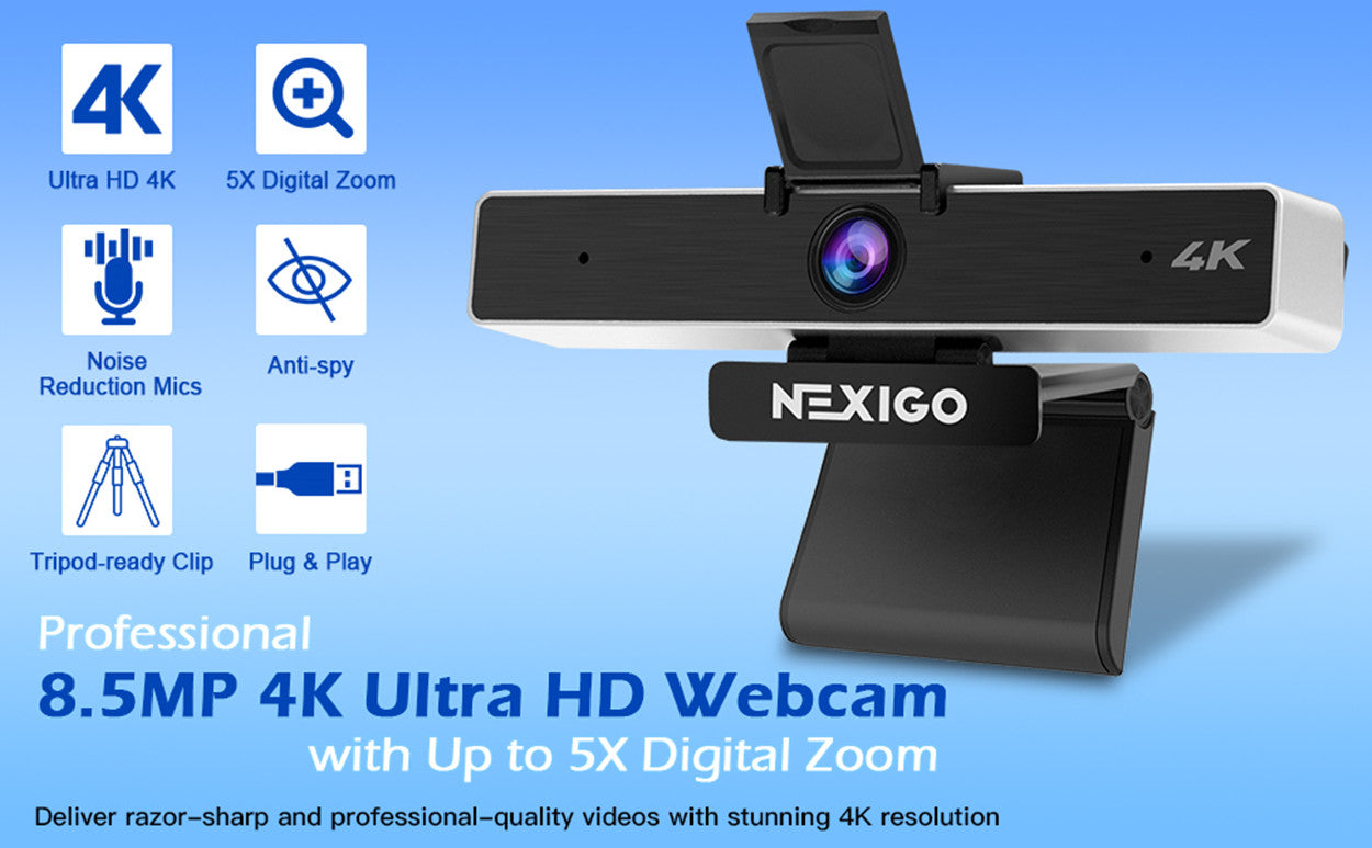 8.5MP 4K Ultra HD Webcam With Up to 5X Digital Zoom