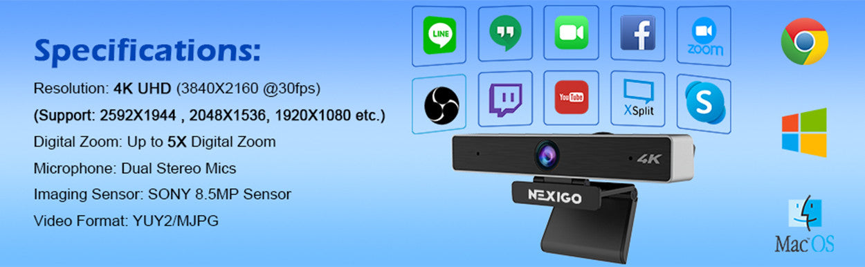Webcam compatible with most social media software and systems